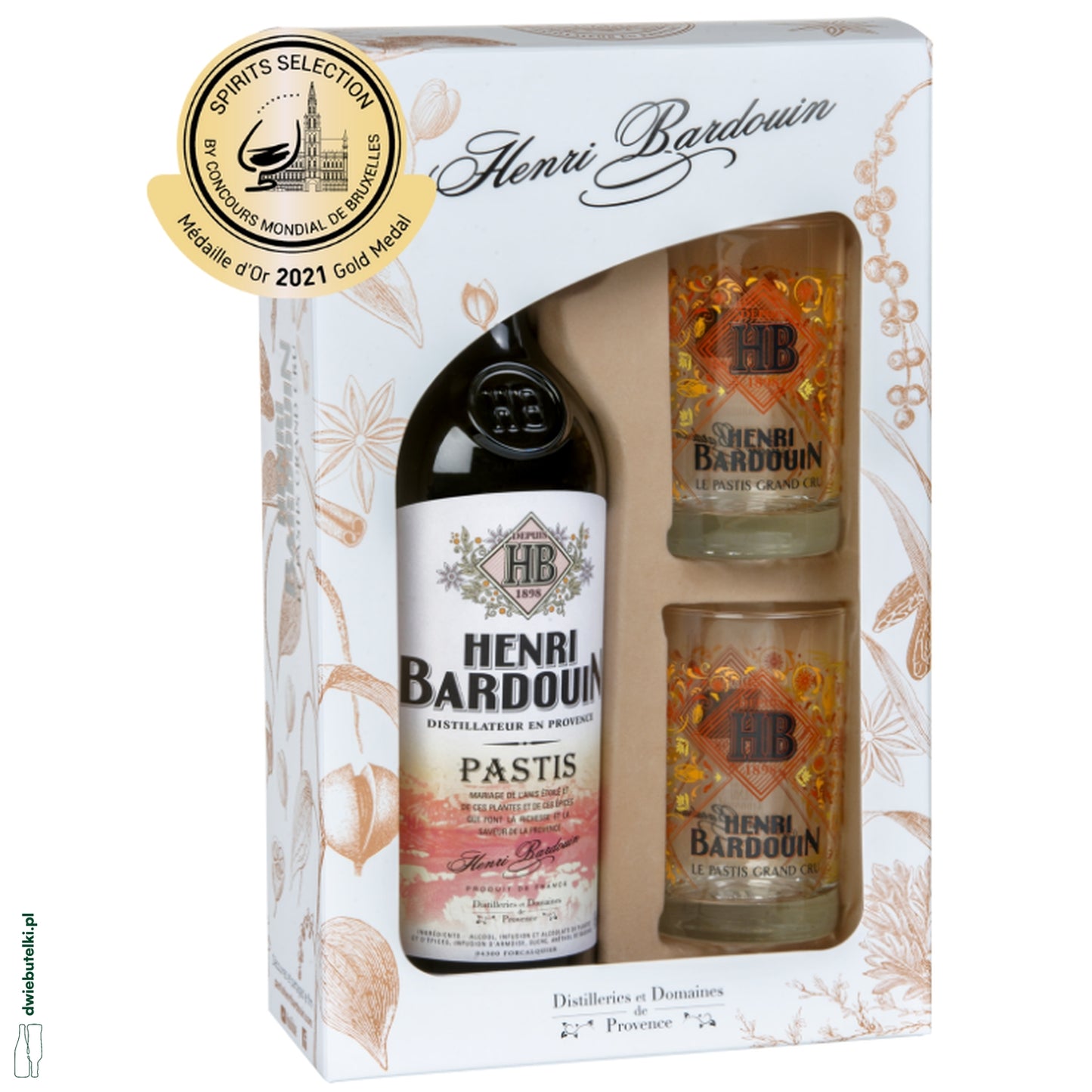 PASTIS HB HENRI BARDOUIN 45% KARTONIK + 2 KIELISZKI
