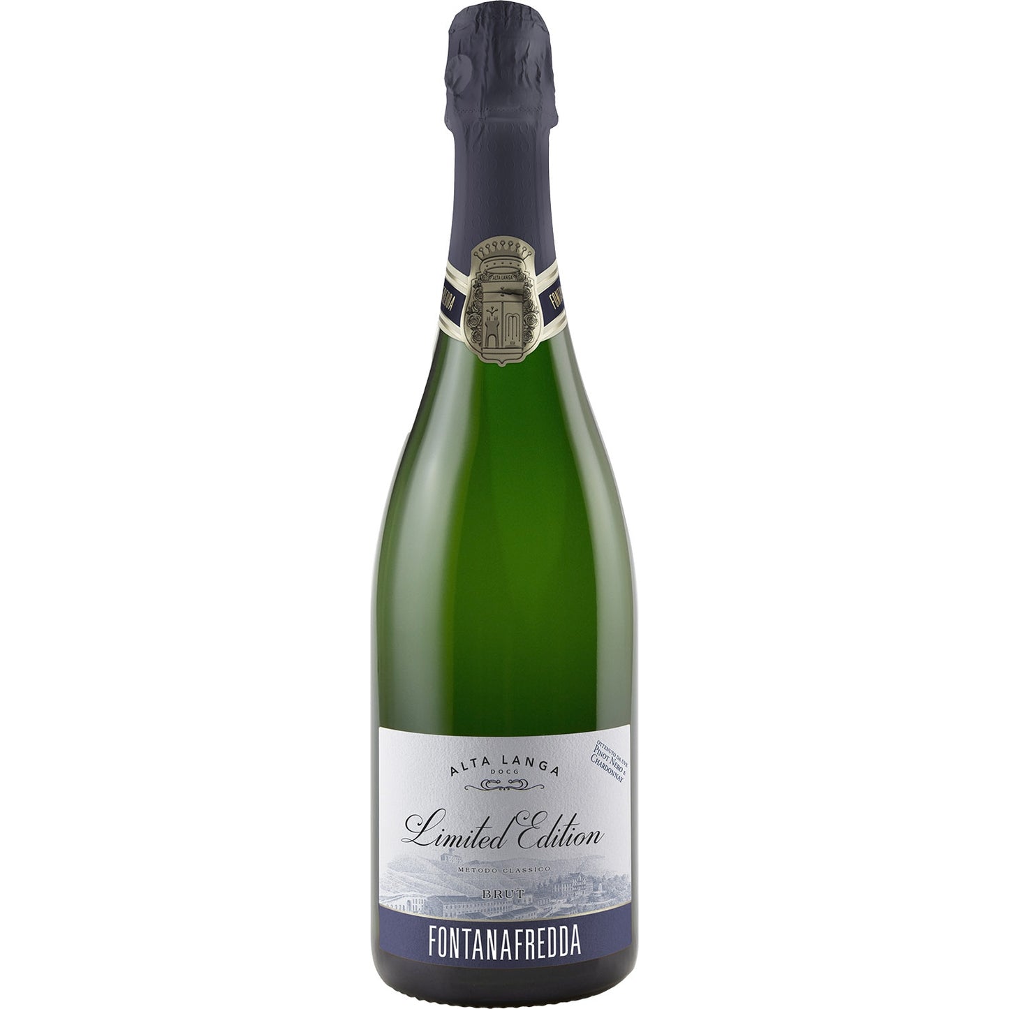ZESTAW FONTANAFREDDA ALTA LANGA BRUT Z KIELISZKIEM W METALOWEJ PUSZCE