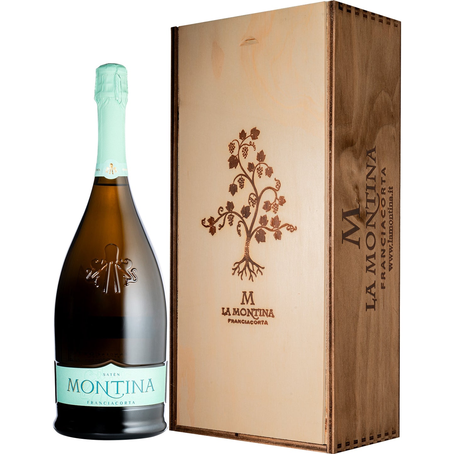 LA MONTINA SATEN BRUT 1,5 FRANCIACORTA 12% SKRZYNKA + KIELISZKI
