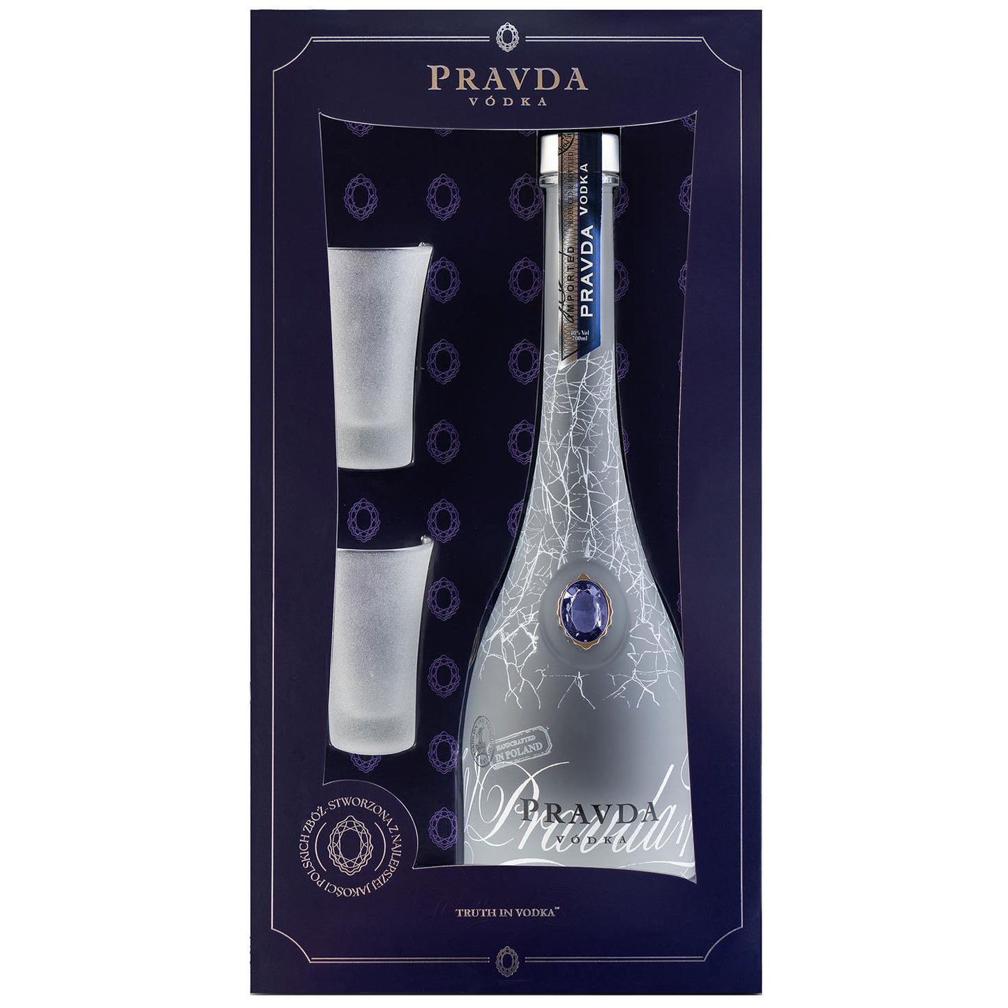 Pravda 0,7L+ 2 Kieliszki Szronione Frosted Glass