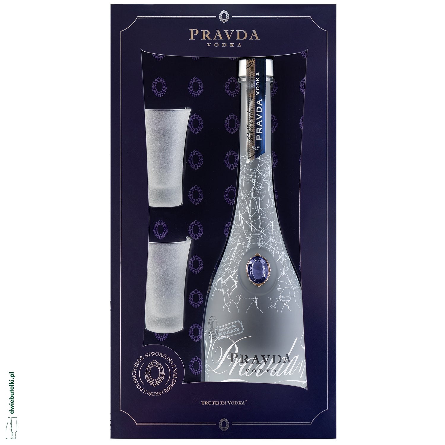 PRAVDA 0,7L+ 2 KIELISZKI SZRONIONE FROSTED GLASS