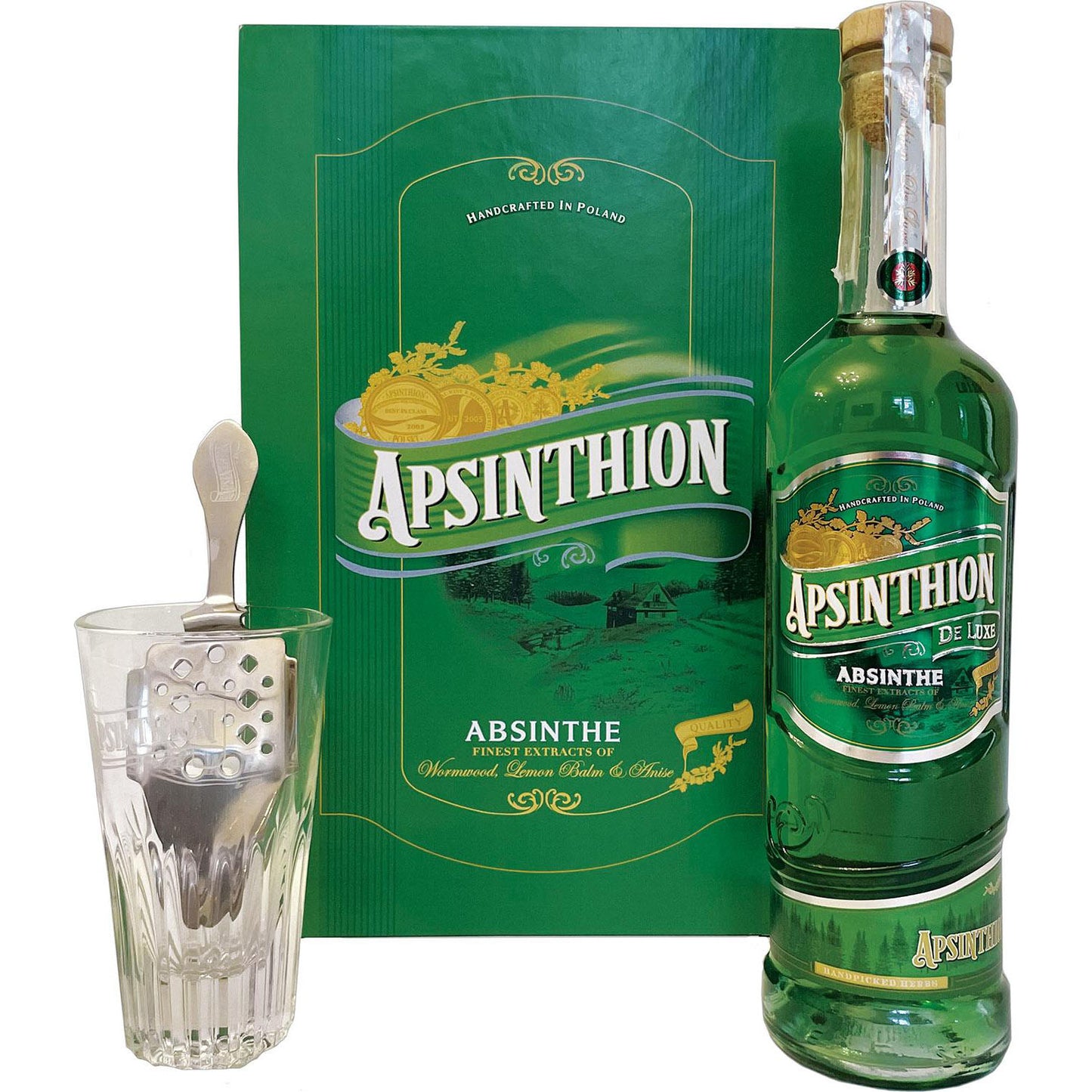 Apsinthion De Luxe Absinthe 0,5L Kart + Szklanka 0,5L 55%