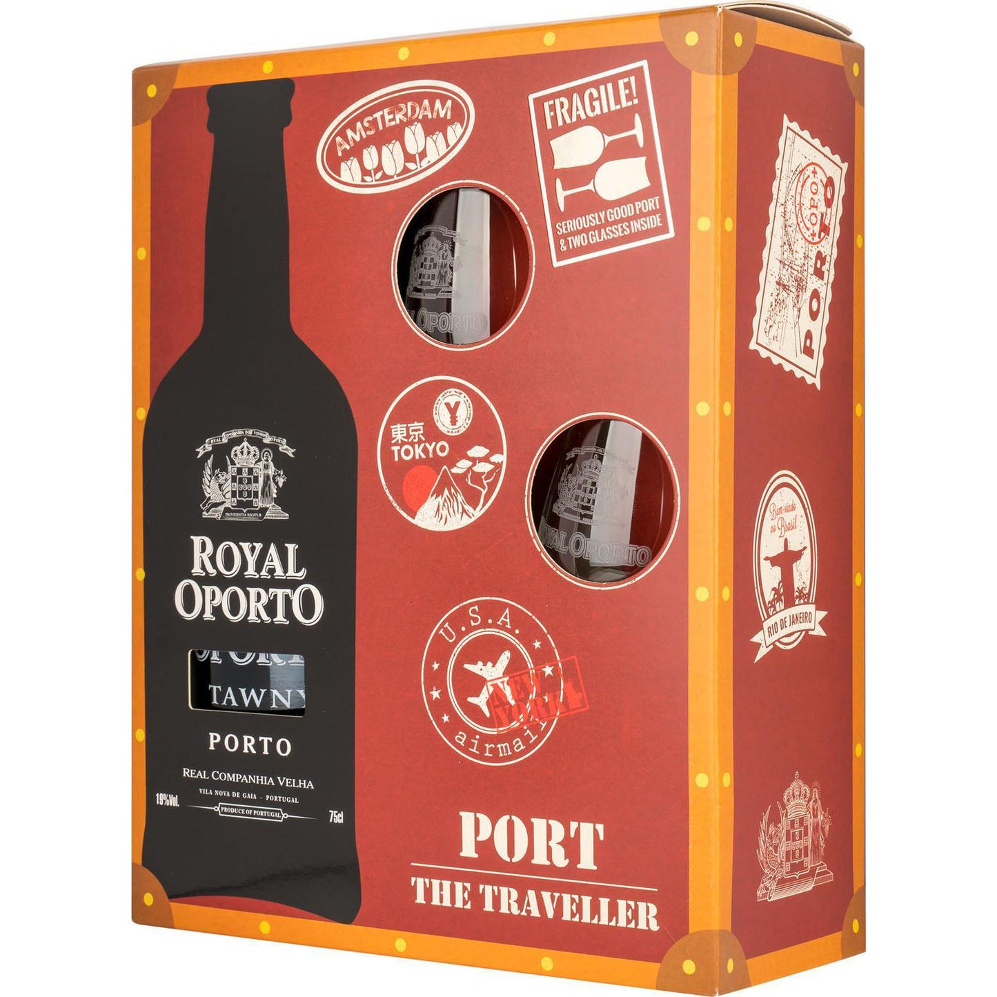 Royal Oporto Tawny Porto 0.75L 19% The Traveller+ 2 Kieliszk