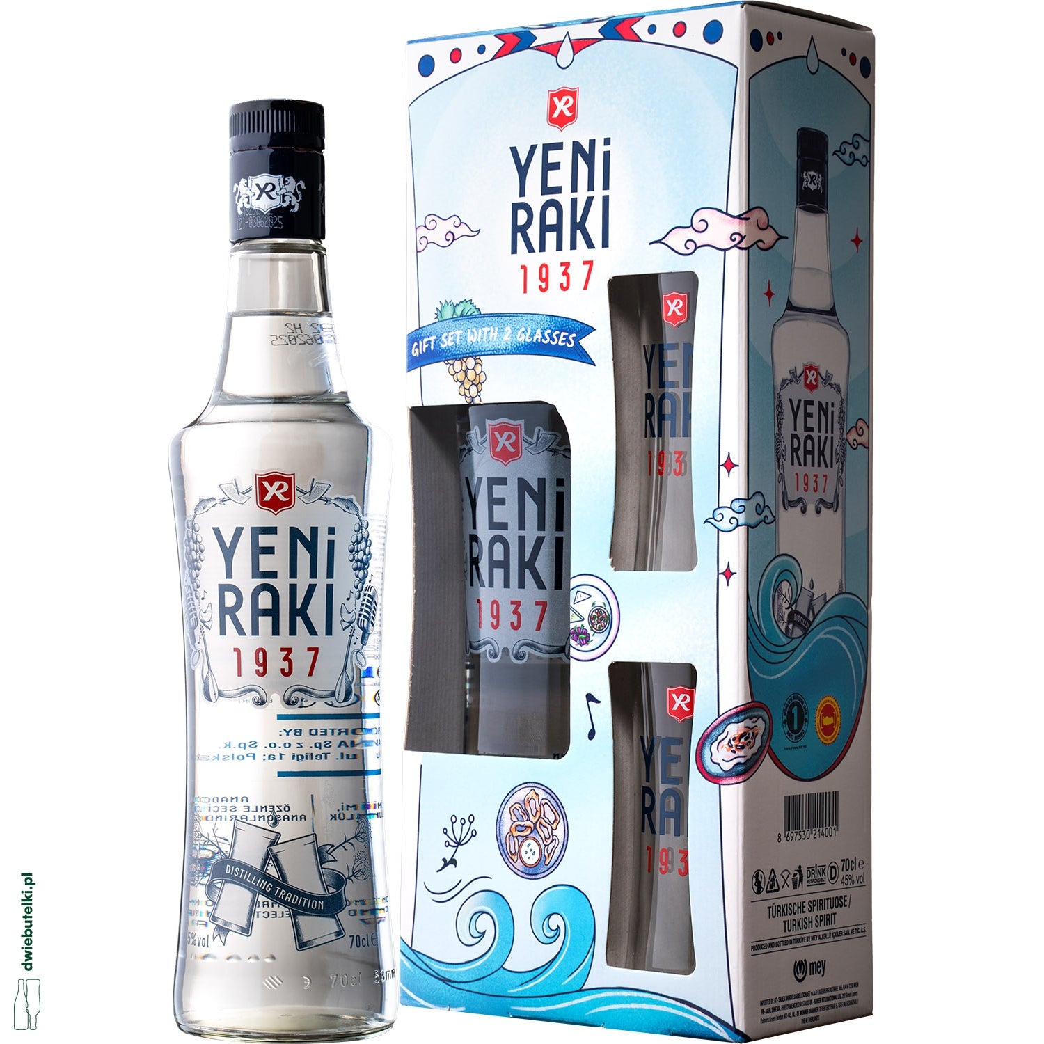 YENI RAKI + 2 SZKLANKI 0,7L 45% ARAK KARTONIK